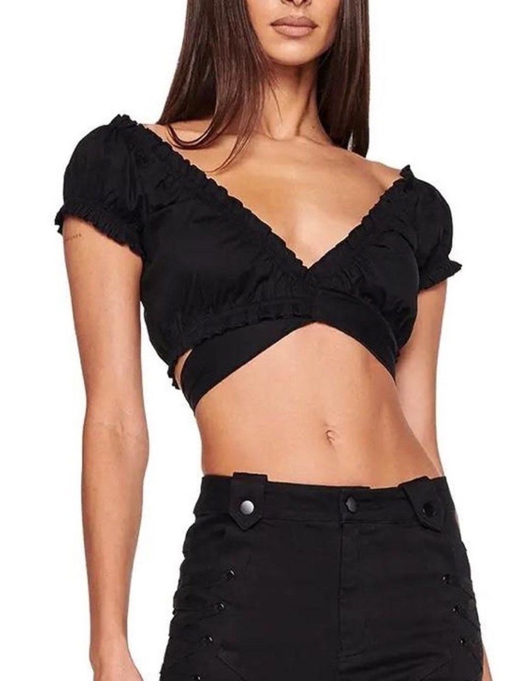 I.AM.GIA BINDI 2.0 Wrap Puff Sleeve Top - BLACK